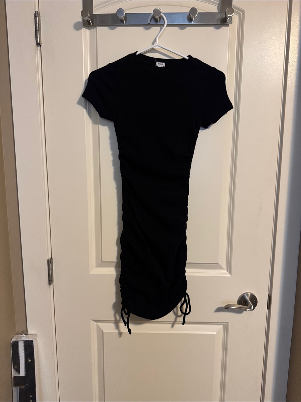Black Ruched Short-Sleeve Bodycon Dress